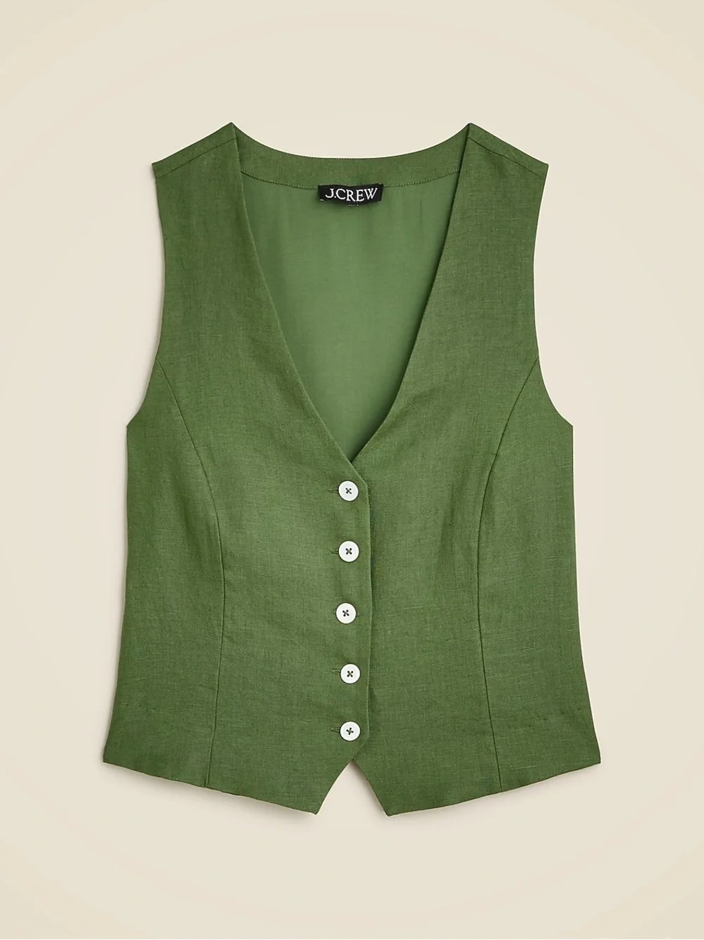J. Crew Linen Slim Fit V-Neck Button Front Vest in Utility Green